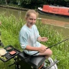 GrMo (Molly Gregory) with her first weighed (6.8g) and logged gudgeon of 2026. Three Locks, Grand Union Canal, June 2026.